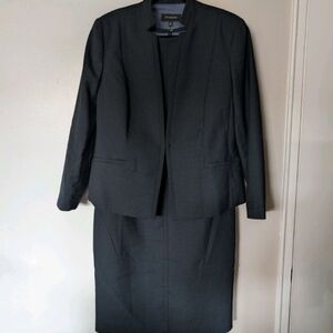 TALBOTS DRESS JACKET SUIT NAVY BLUE POLKA DOT WOOL BLEND SIZE 12 SHORT SLEEVES